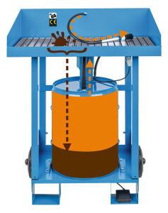 Teilereinigungsgerät, fahrbar, BxTxH 800x671x1125 mm, Traglast 100 kg, im Set mit Spezialreiniger Purgasol 50-l Fass, Arbeitshöhe 920 mm