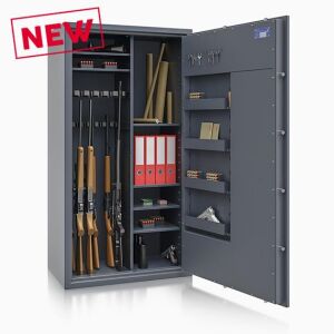 Waffenmehrzweckschrank Klasse 1 ECBS  Modell St.Gallen MAX KOMBI 14 Waffenhalter, + Regalteil H: 1.600 mm