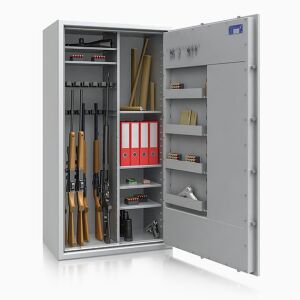 Waffenmehrzweckschrank Klasse 1 ECBS  Modell St.Gallen MAX KOMBI 14 Waffenhalter, + Regalteil H: 1.600 mm